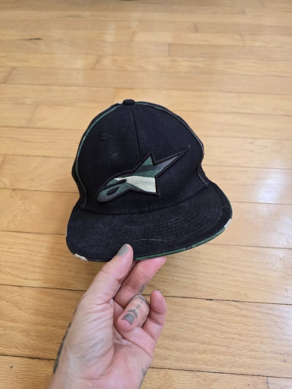 Alpinestars A-Flex Black Camo Embroidered Logo Stretch Cap Fitted Hat Size S/M